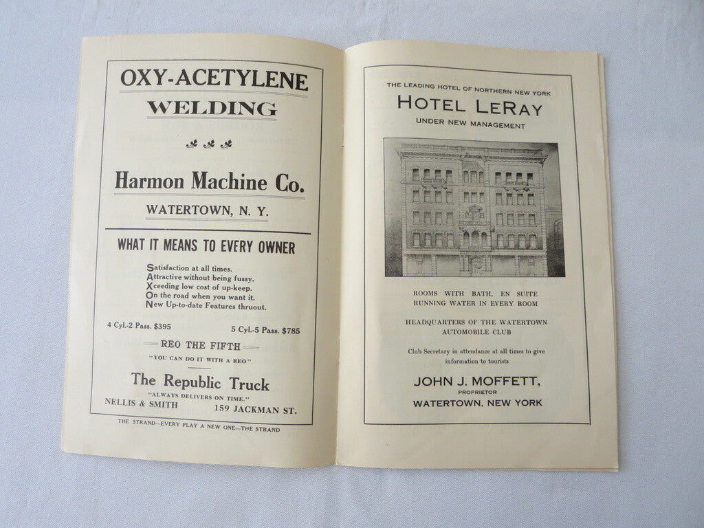 1915 Watertown New York Auto Show Program - Metz Indian Motorcycle Cadillac +