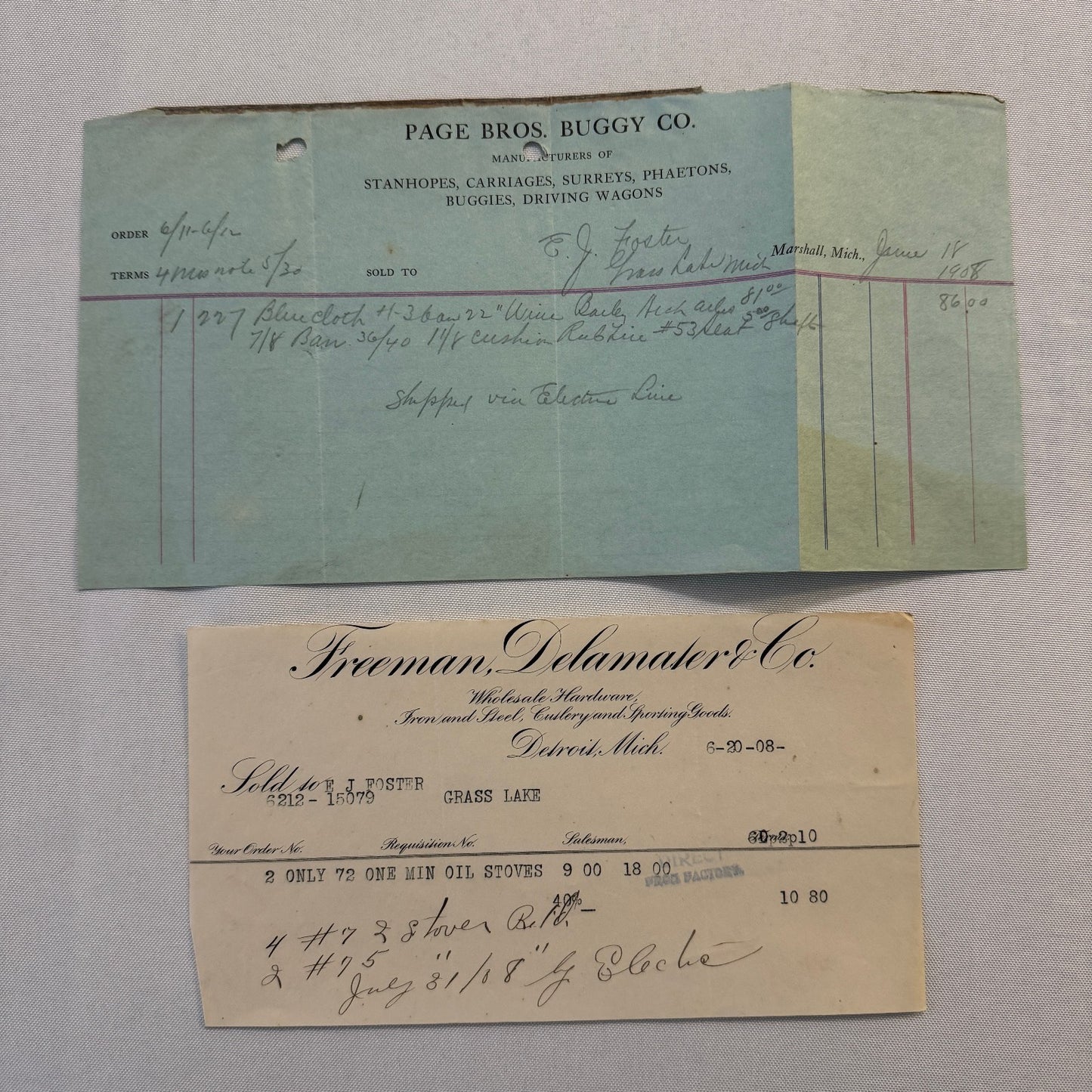 Antique Document Receipt Invoice Lot Farm Equipment Hardware Buggy Furniture 25+