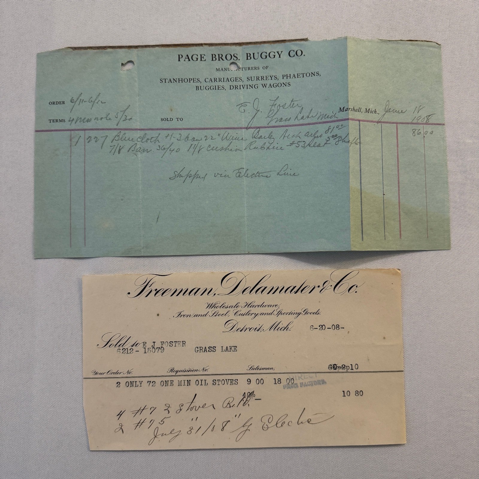Antique Document Receipt Invoice Lot Farm Equipment Hardware Buggy Furniture 25+