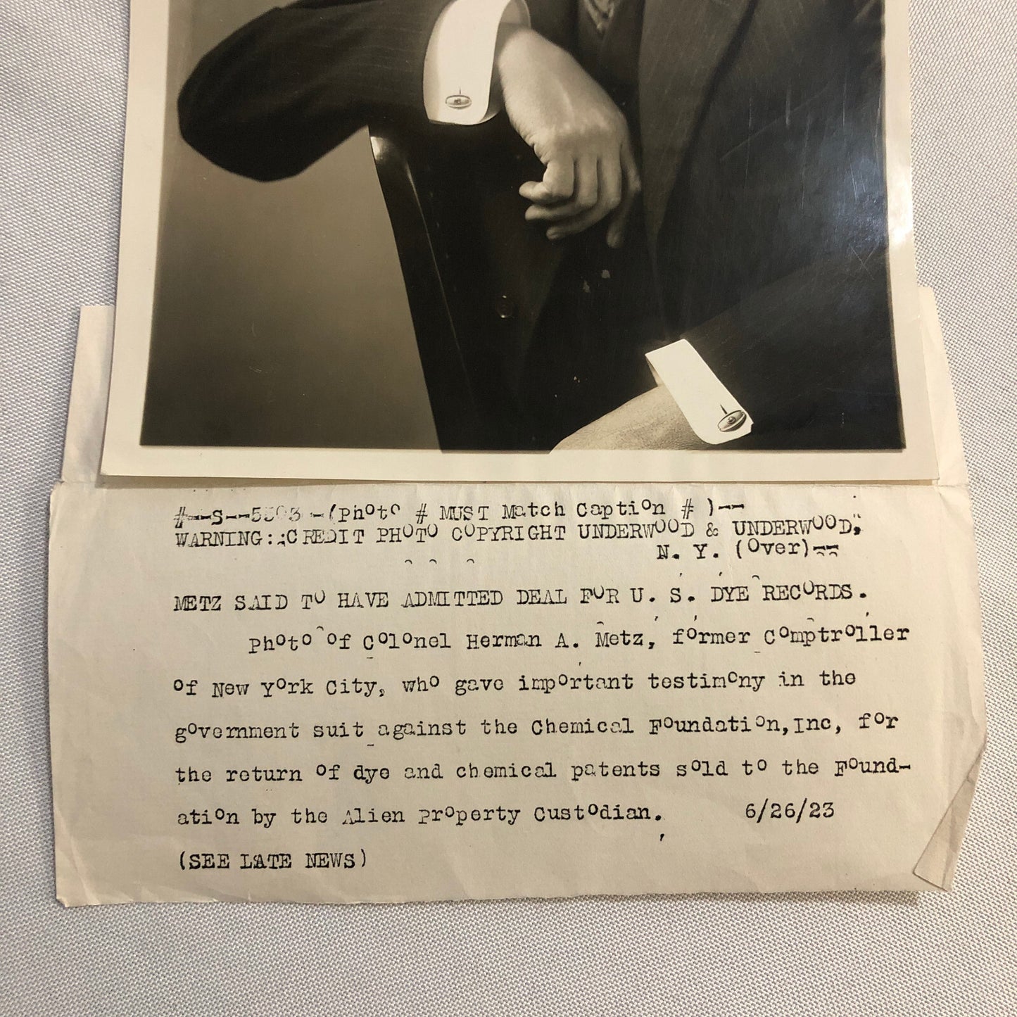 Press Photo Photograph New York Comptroller 1923 Corporate Patent Legal Case