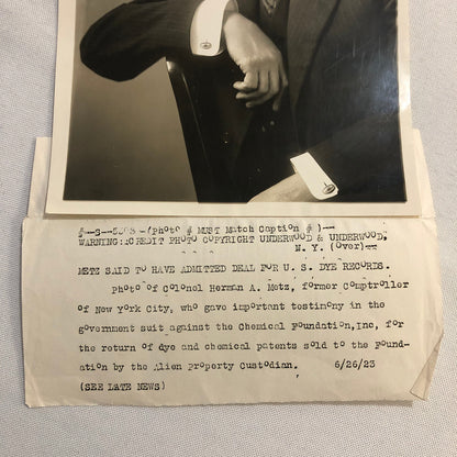 Press Photo Photograph New York Comptroller 1923 Corporate Patent Legal Case