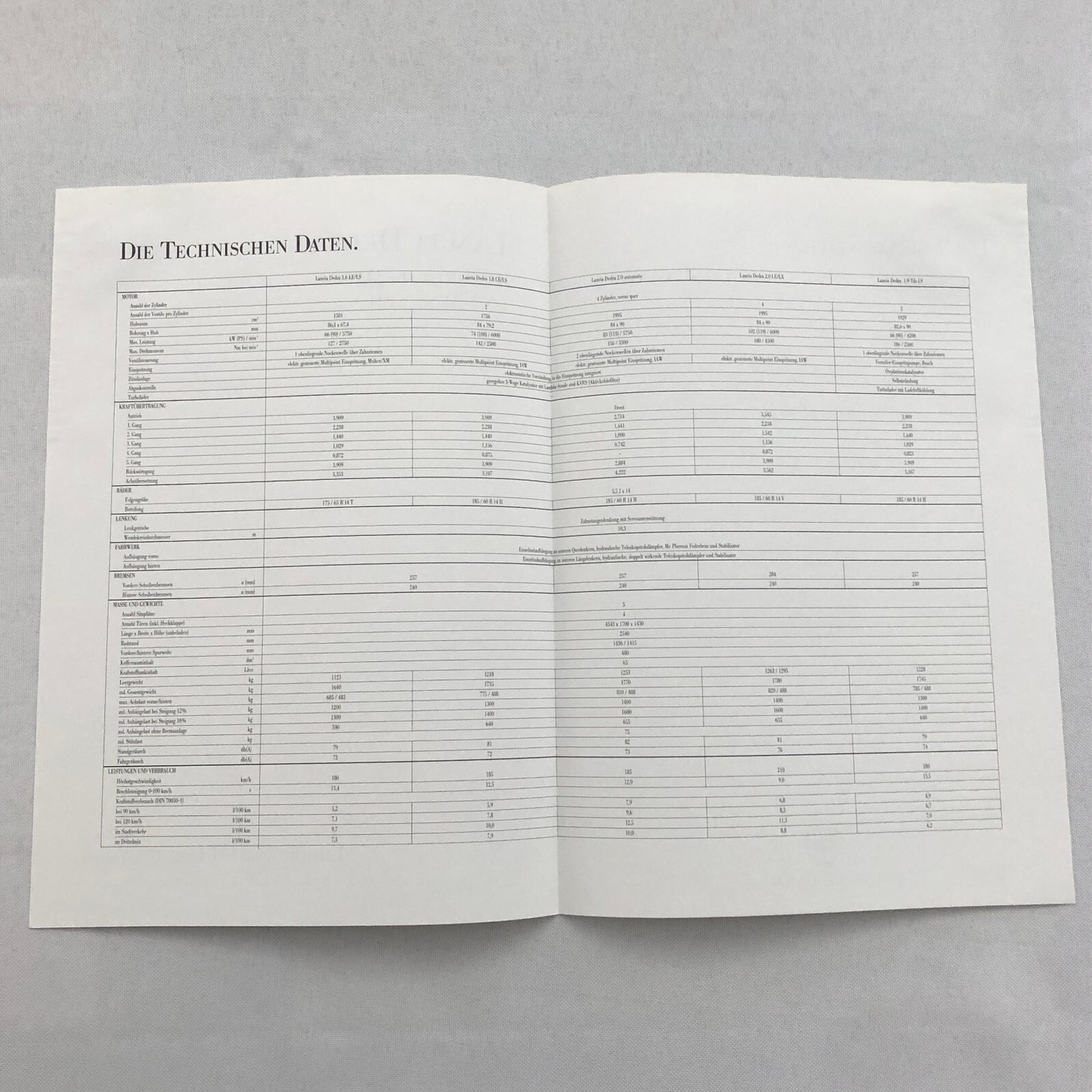 Lancia Dedra Car Sales Brochure Catalog Dedra German Text