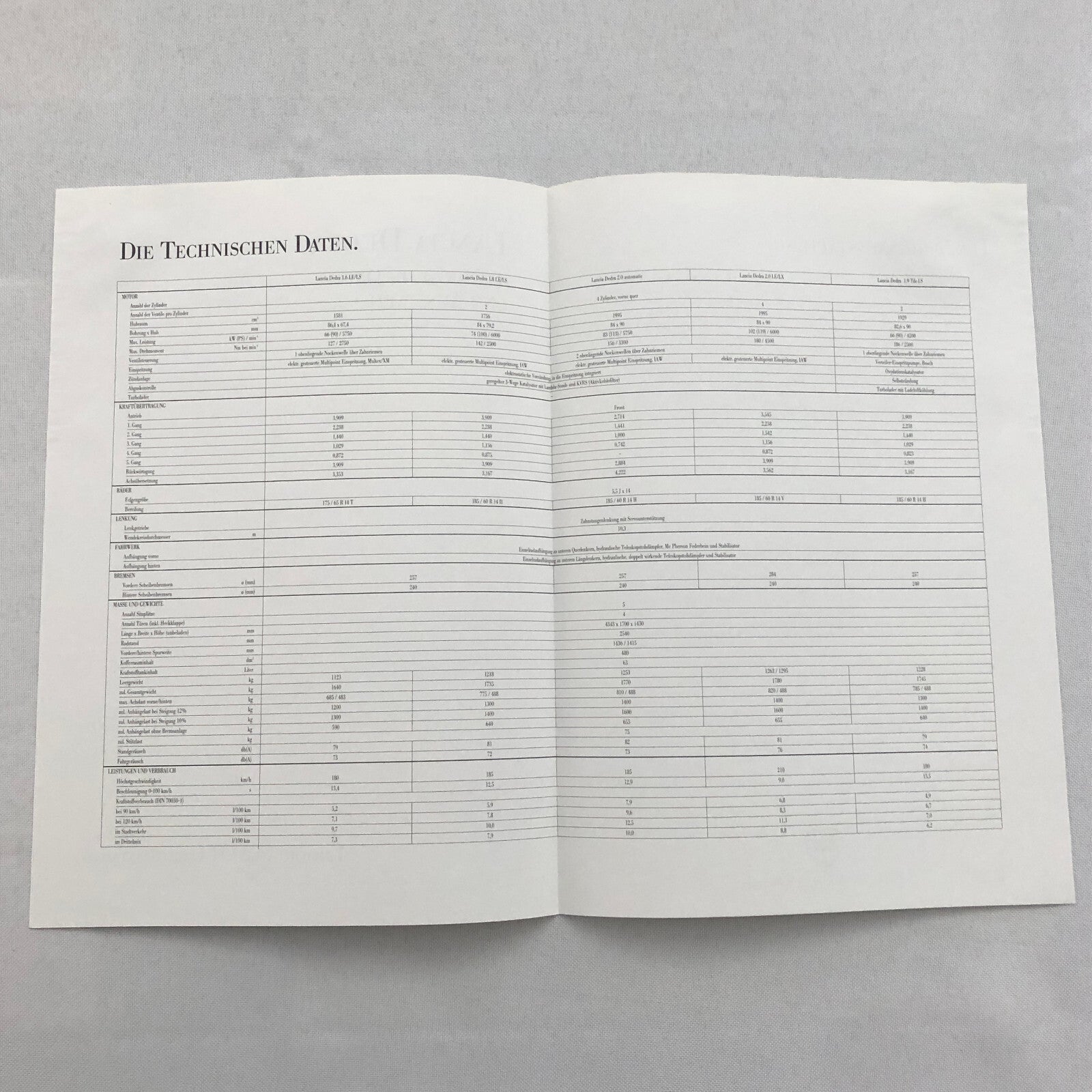 Lancia Dedra Car Sales Brochure Catalog Dedra German Text