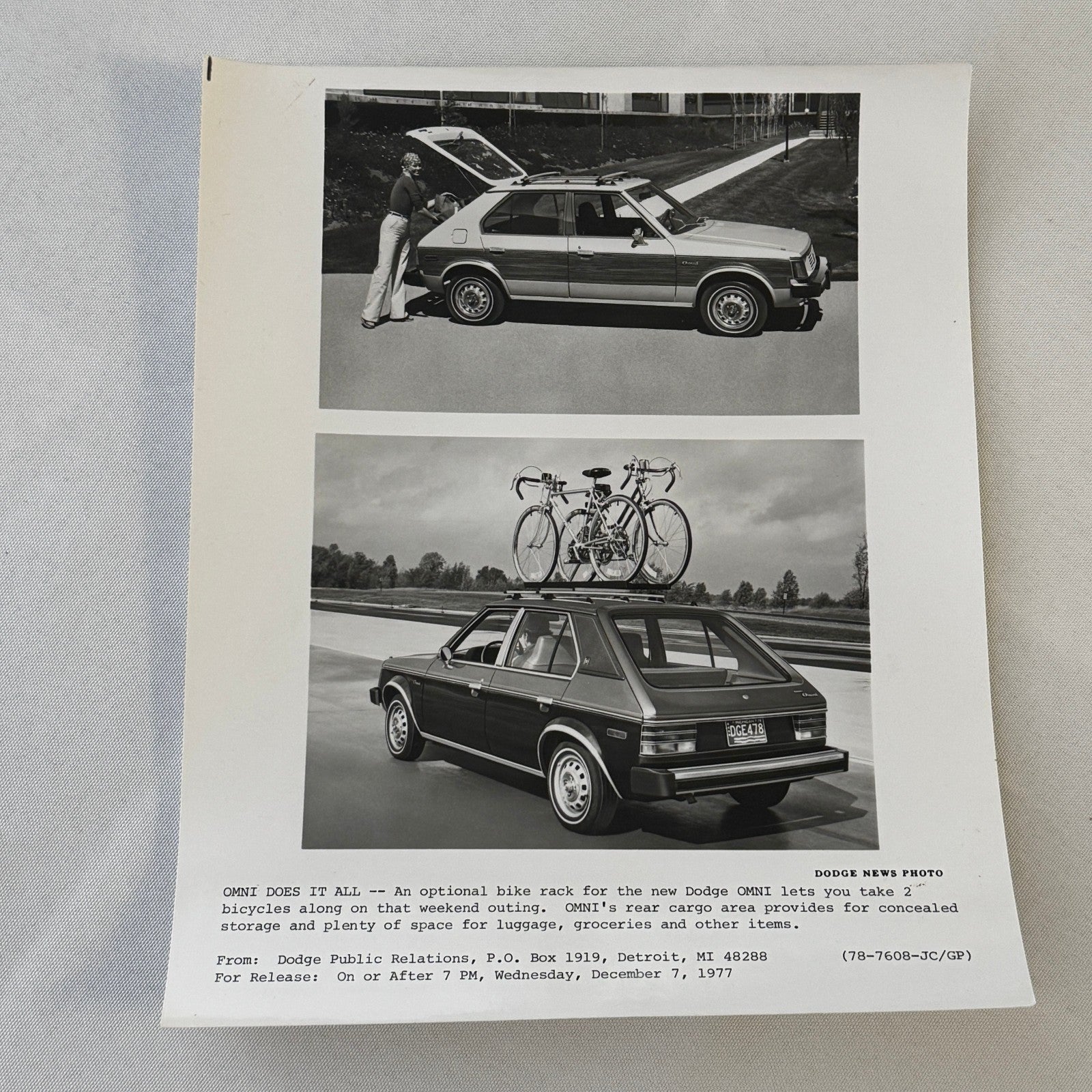 Dodge Omni Factory Press Photo Photograph Print 1977 1978