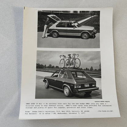 Dodge Omni Factory Press Photo Photograph Print 1977 1978
