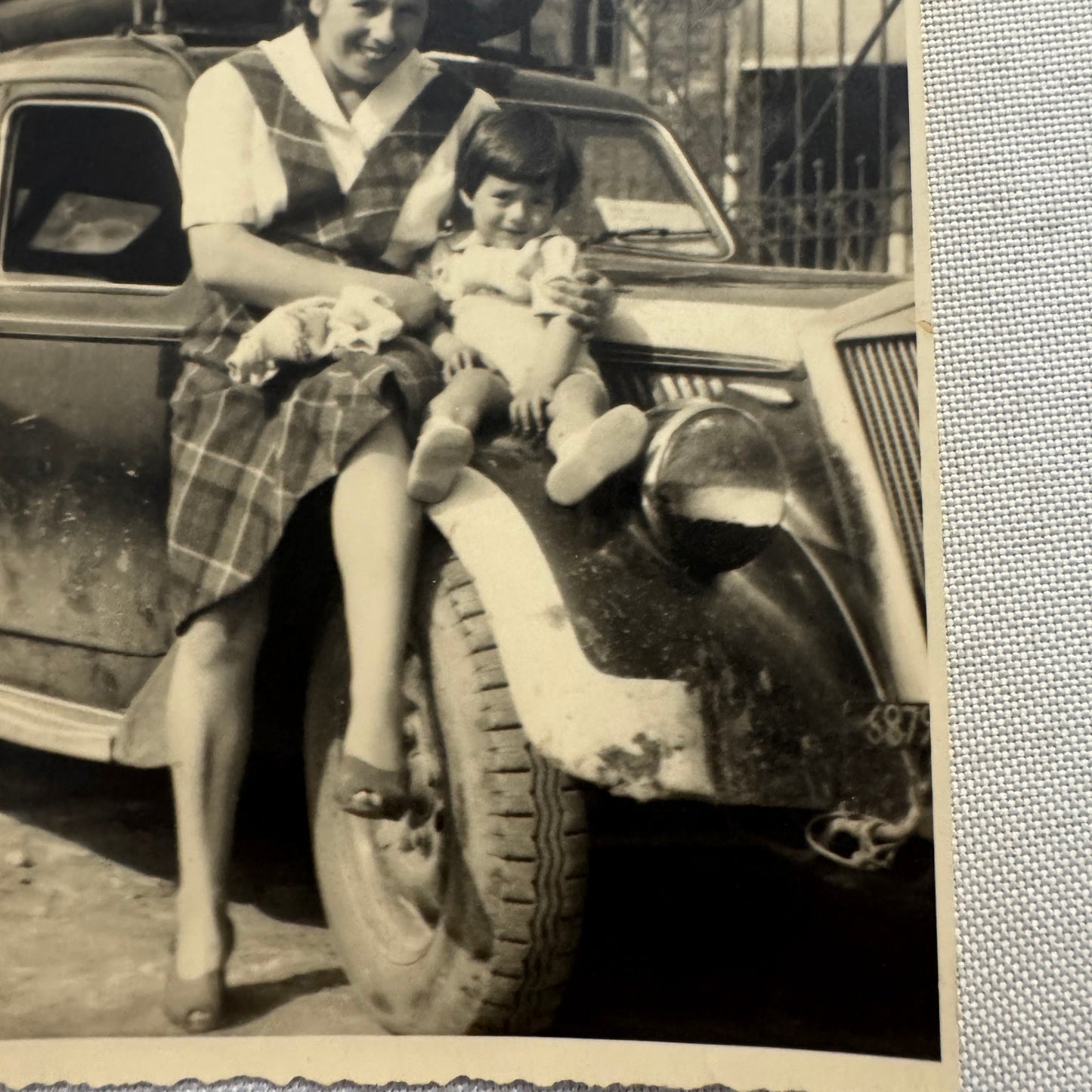 Vintage Photograph Photo Print Woman with Child and Automobile Mother European
