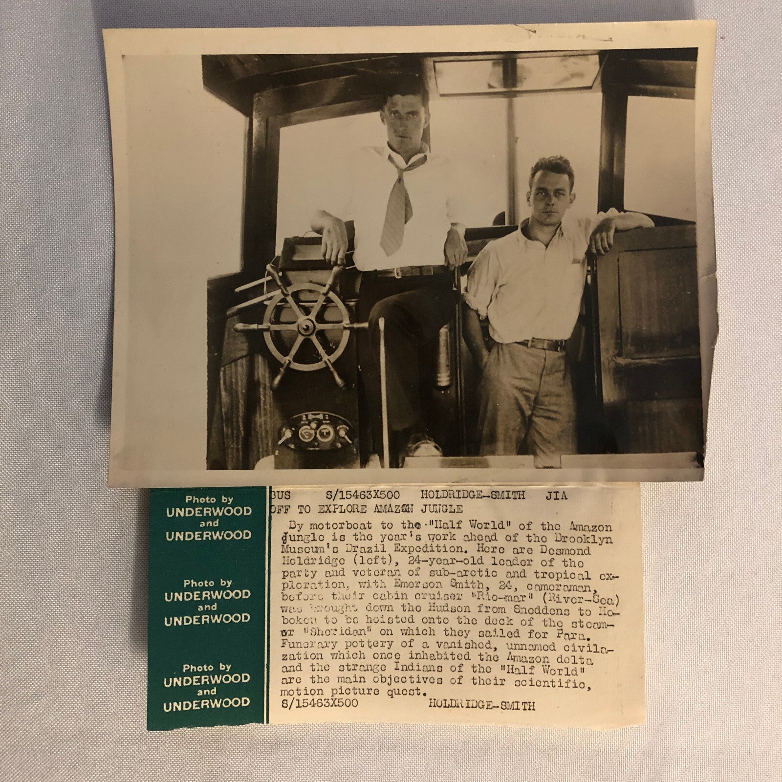 Press Photo Photograph Brooklyn Museum Brazil Expedition Boat Crew Underwood