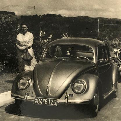 Vintage Photo Photograph Snapshot Woman with VW Volkswagen Beetle Bug