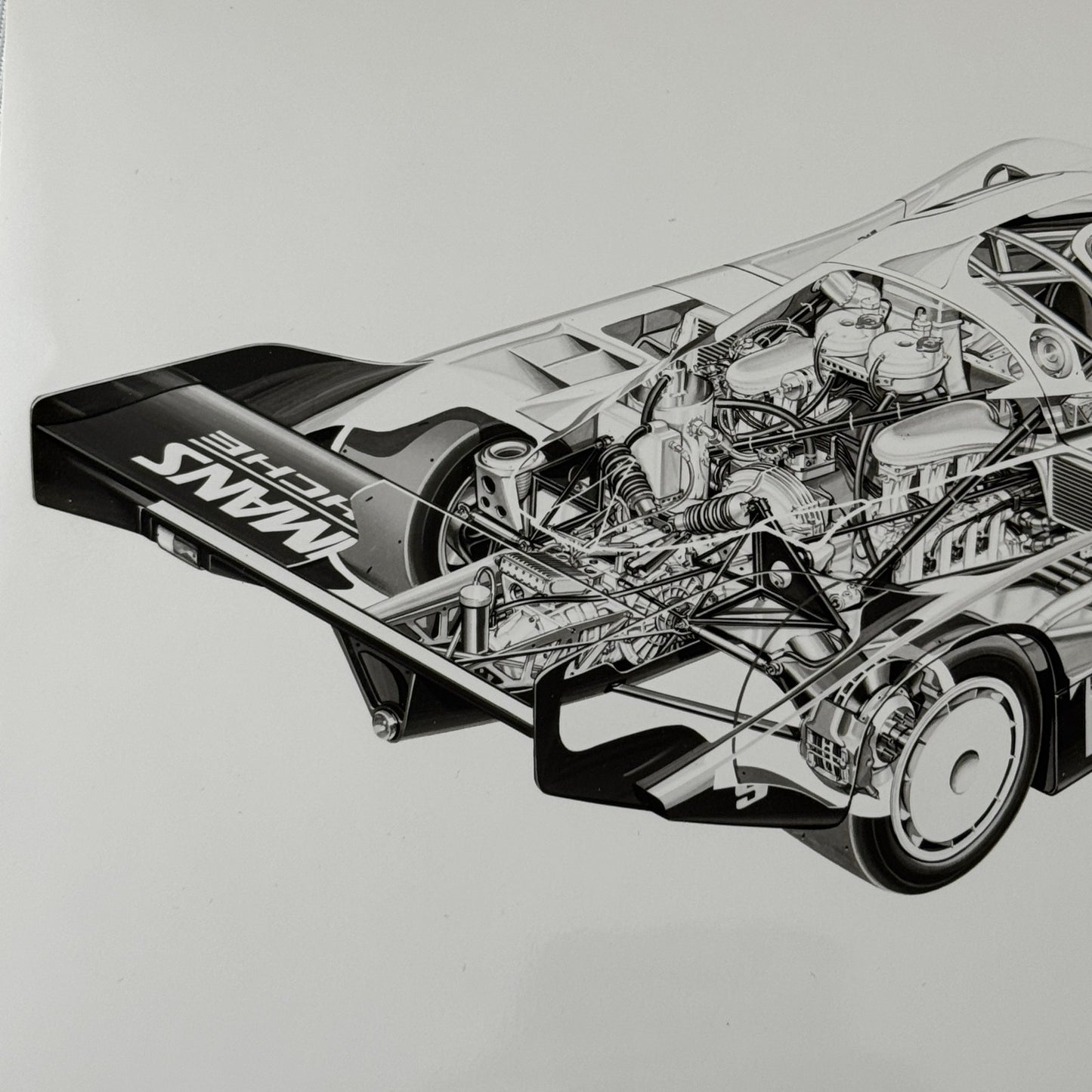 Porsche 956 Race Car Factory Press Photo Photograph Cutaway Illustration