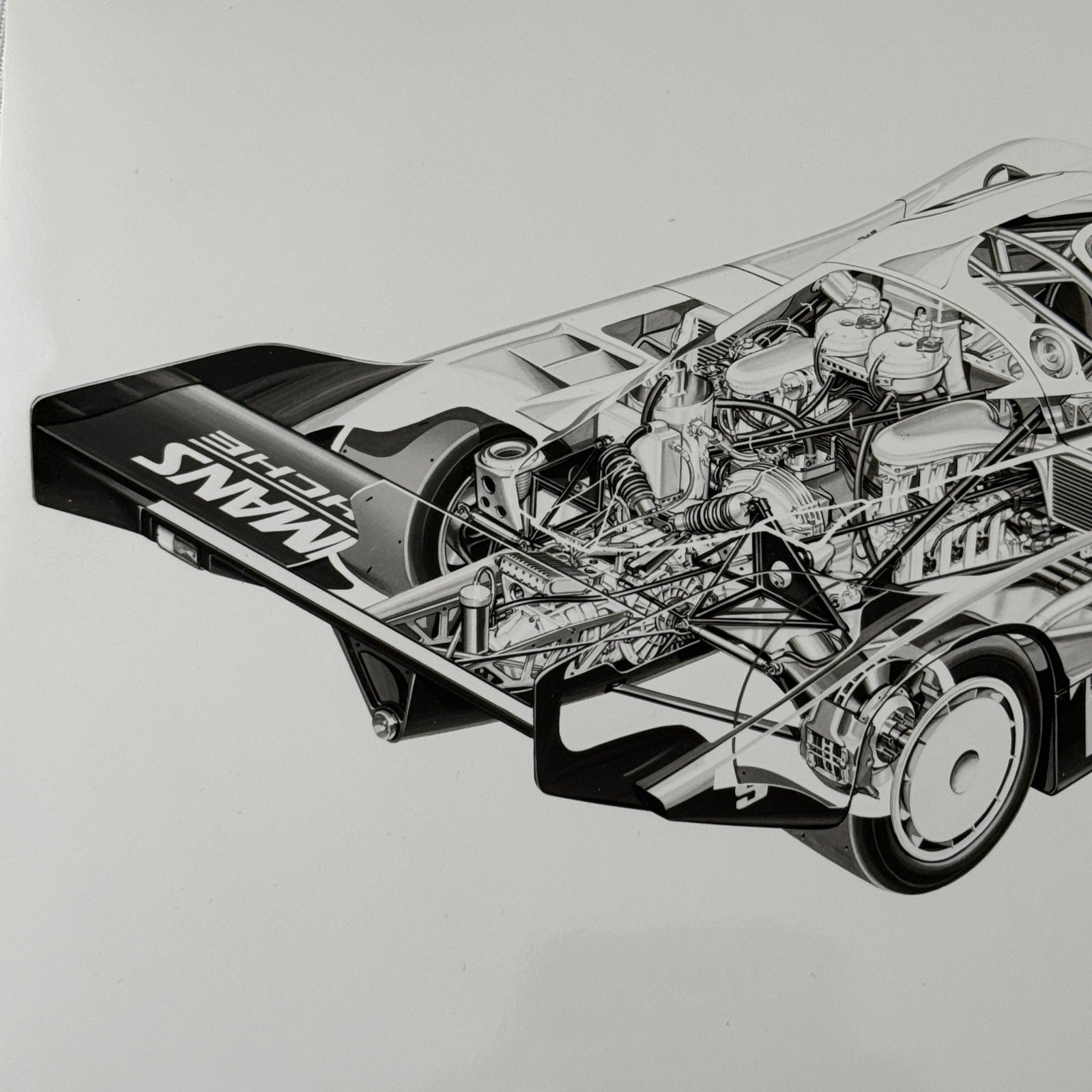 Porsche 956 Race Car Factory Press Photo Photograph Cutaway Illustration