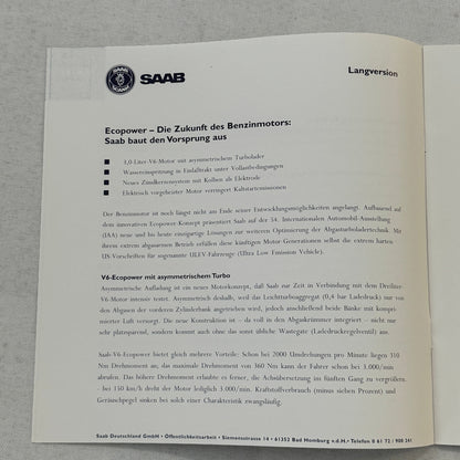 1996 Saab Factory Press Kit Photos Saab 900 Saab 9000 German Text