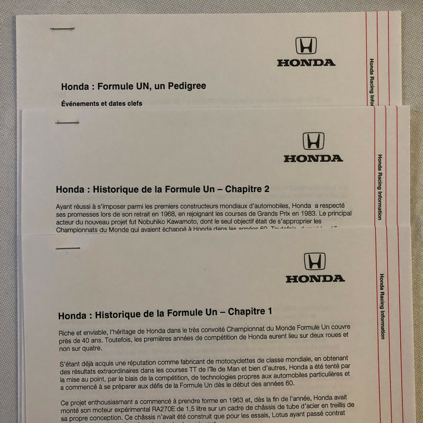 2000 Honda Formula 1 F1 Racing Press Kit Jacques Villeneuve Ricardo Zonta FRENCH
