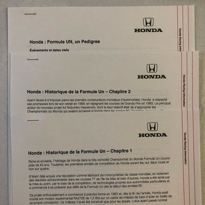 2000 Honda Formula 1 F1 Racing Press Kit Jacques Villeneuve Ricardo Zonta FRENCH