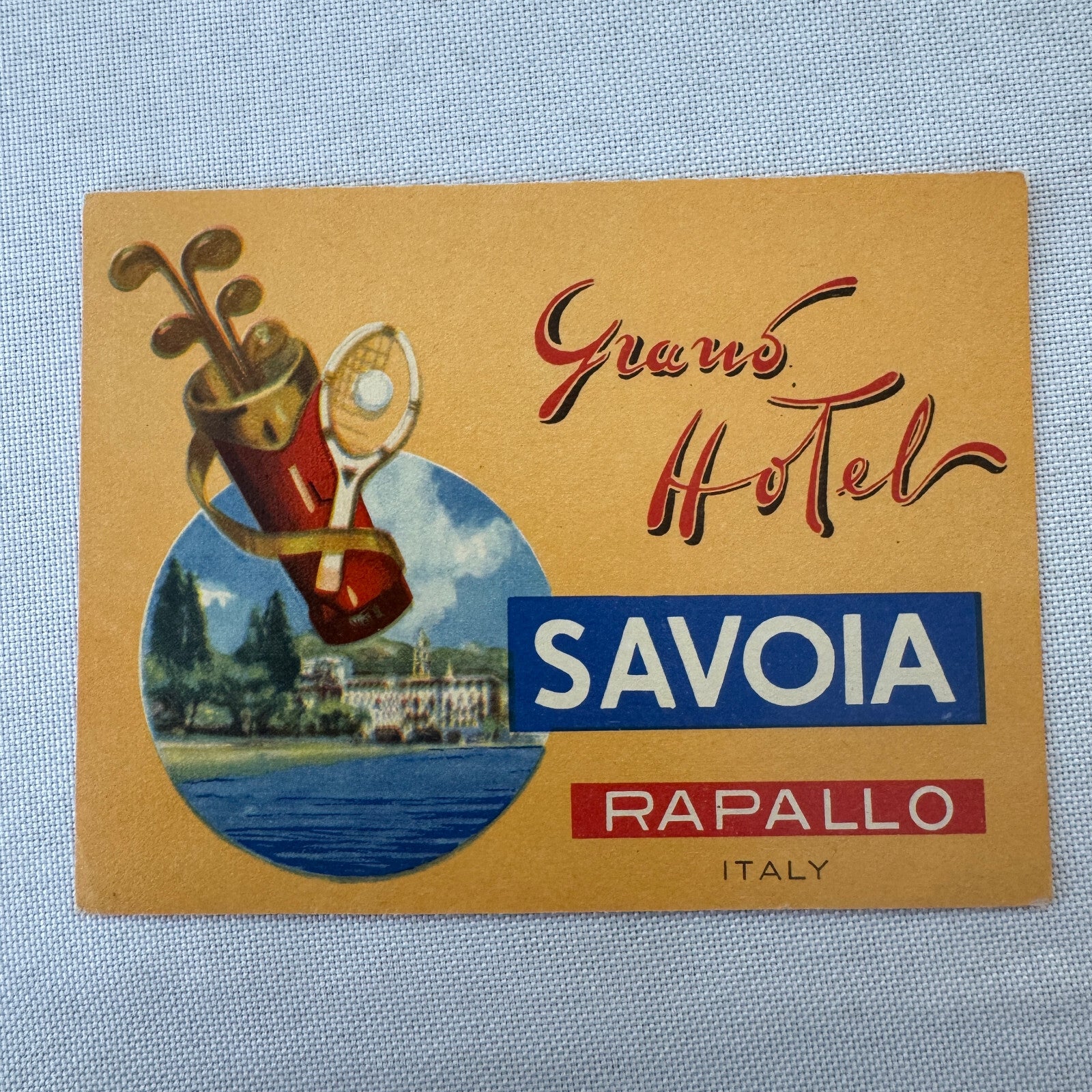 Vintage Hotel Travel Luggage Label Grand Hotel Savoia Rapallo Italy Italian
