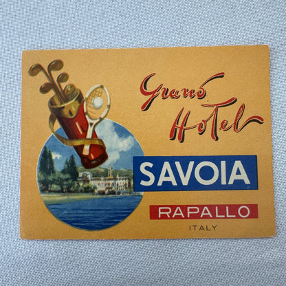 Vintage Hotel Travel Luggage Label Grand Hotel Savoia Rapallo Italy Italian