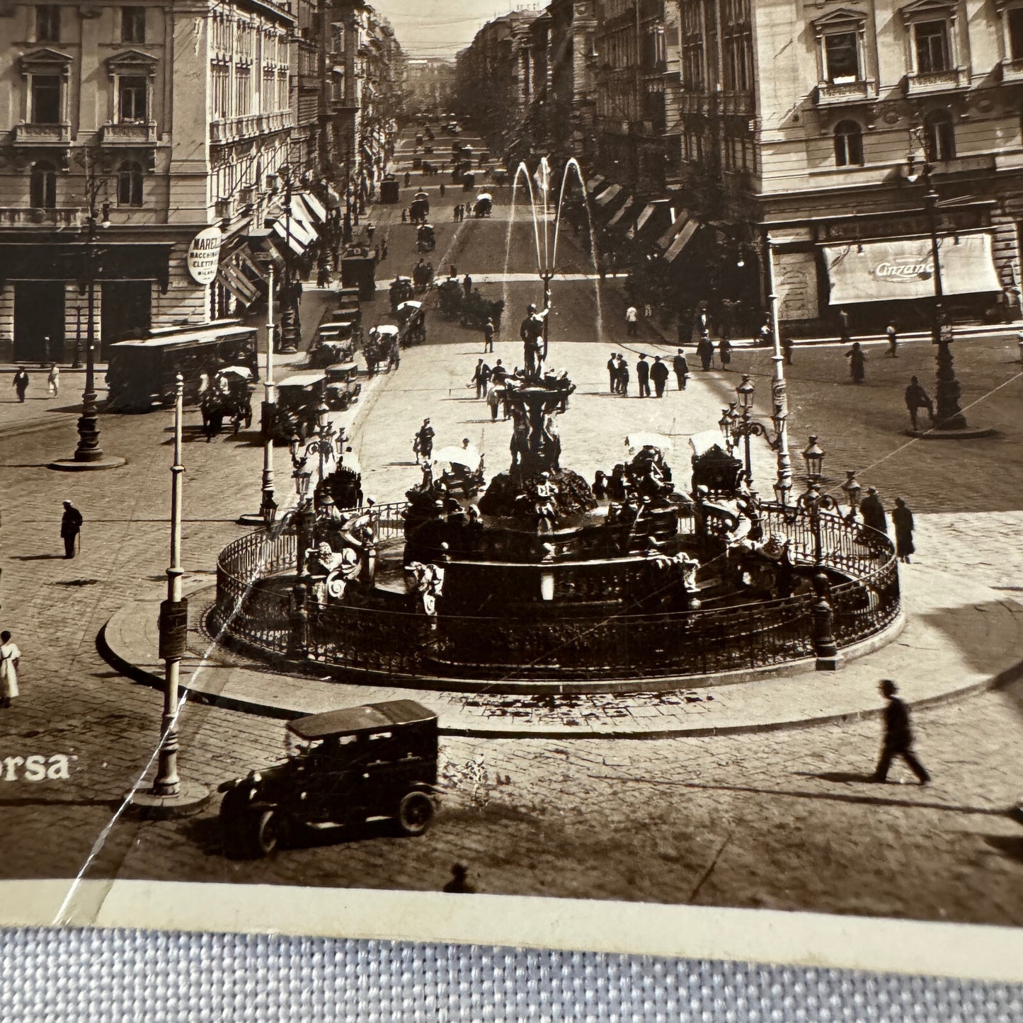 Vintage Italian Postcard Post Card Napoli Della Borsa Naples Italy Automobile