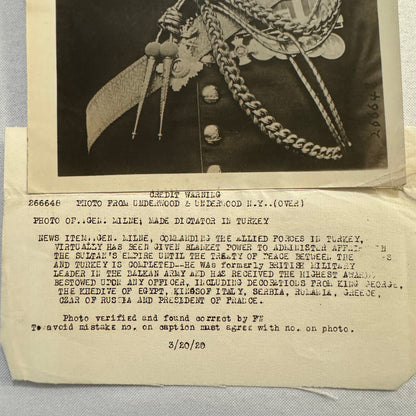 1920 General George Milne Dictator in Turkey Turkiye Turkish Press Photo Vintage