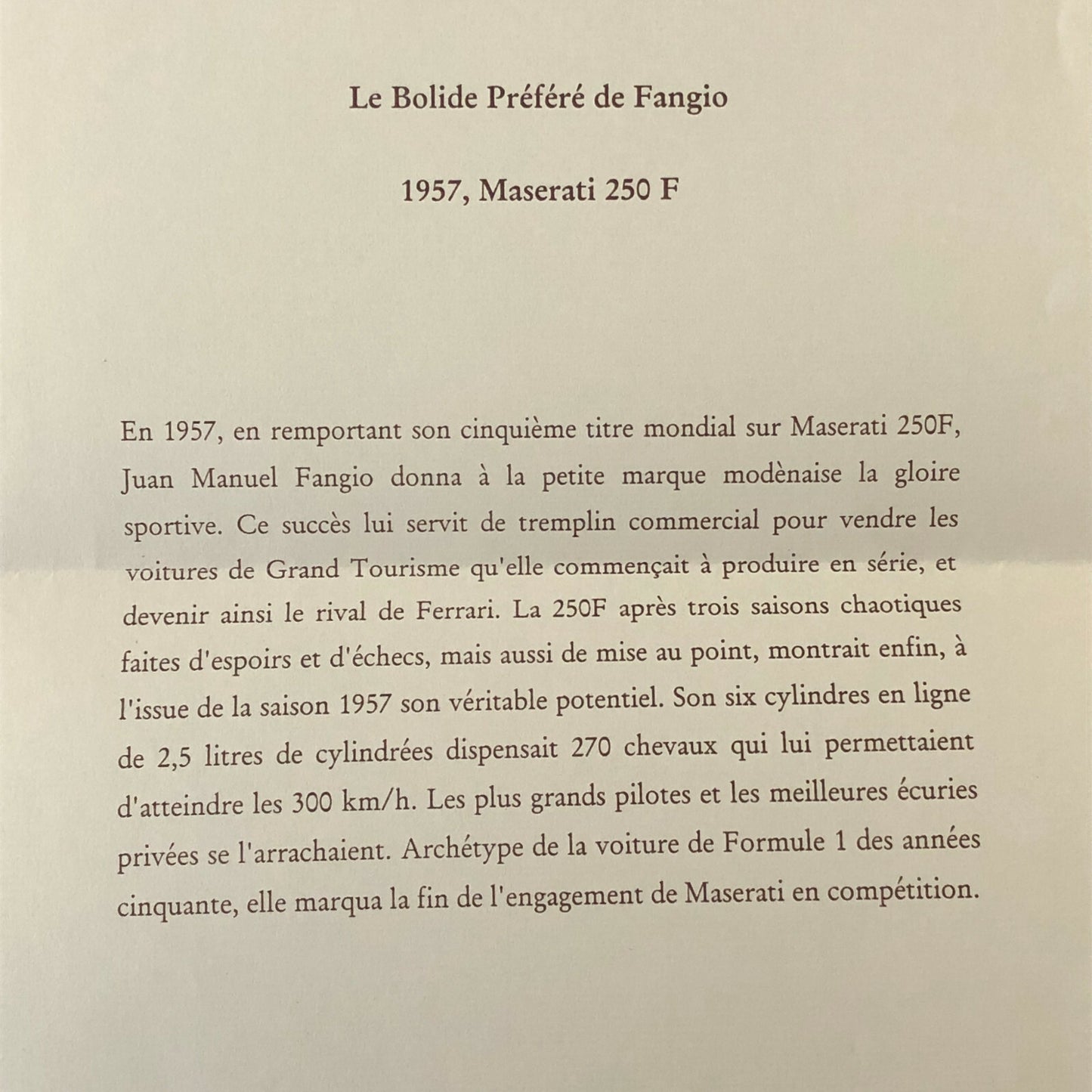 Louis Vuitton Automobile Concours Press Release Photo Fangio Maserati 250F Car