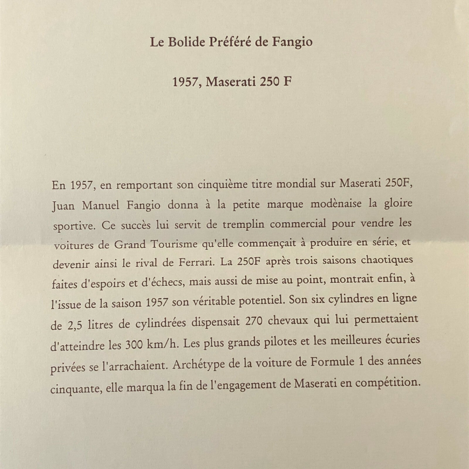Louis Vuitton Automobile Concours Press Release Photo Fangio Maserati 250F Car