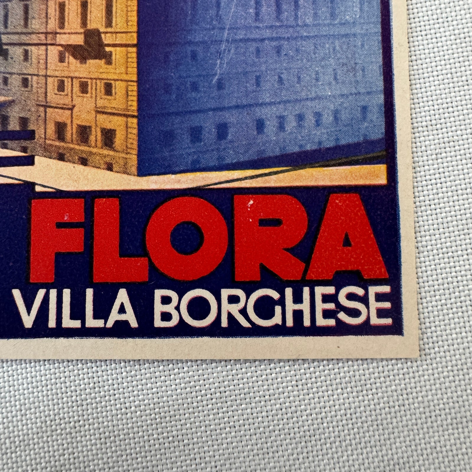 Vintage Hotel Travel Luggage Label Hotel Flora Rome Italy Villa Borghese Italian