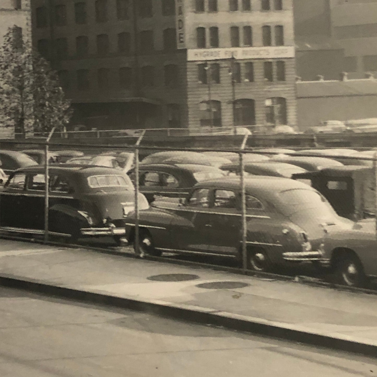 Vintage Street Scene Snapshot Photo Photograph Cars Automobile Building Esso Gas