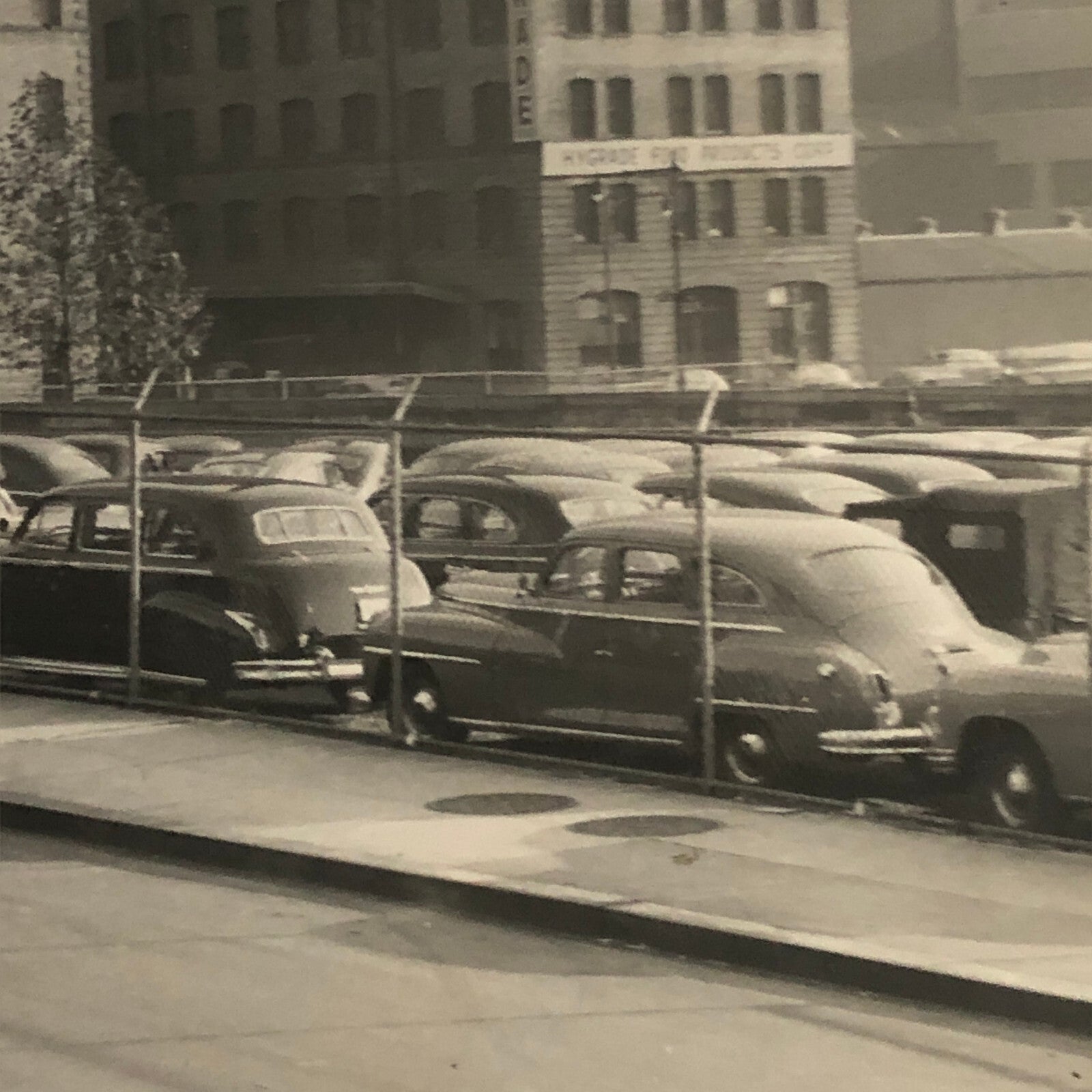 Vintage Street Scene Snapshot Photo Photograph Cars Automobile Building Esso Gas