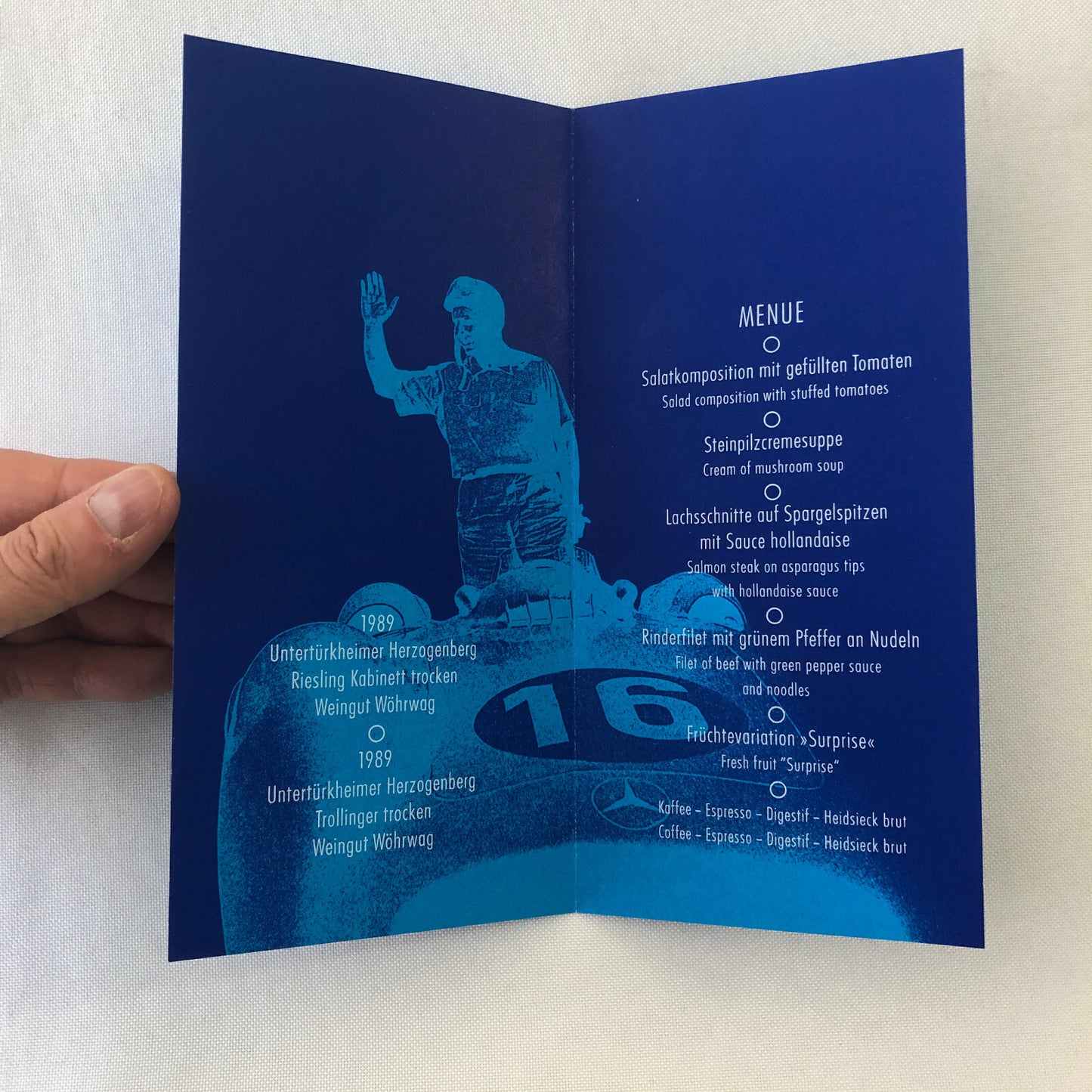 1991 A Tribute to Juan Manual Fangio Mercedes Benz Museum Menu Event Brochure 