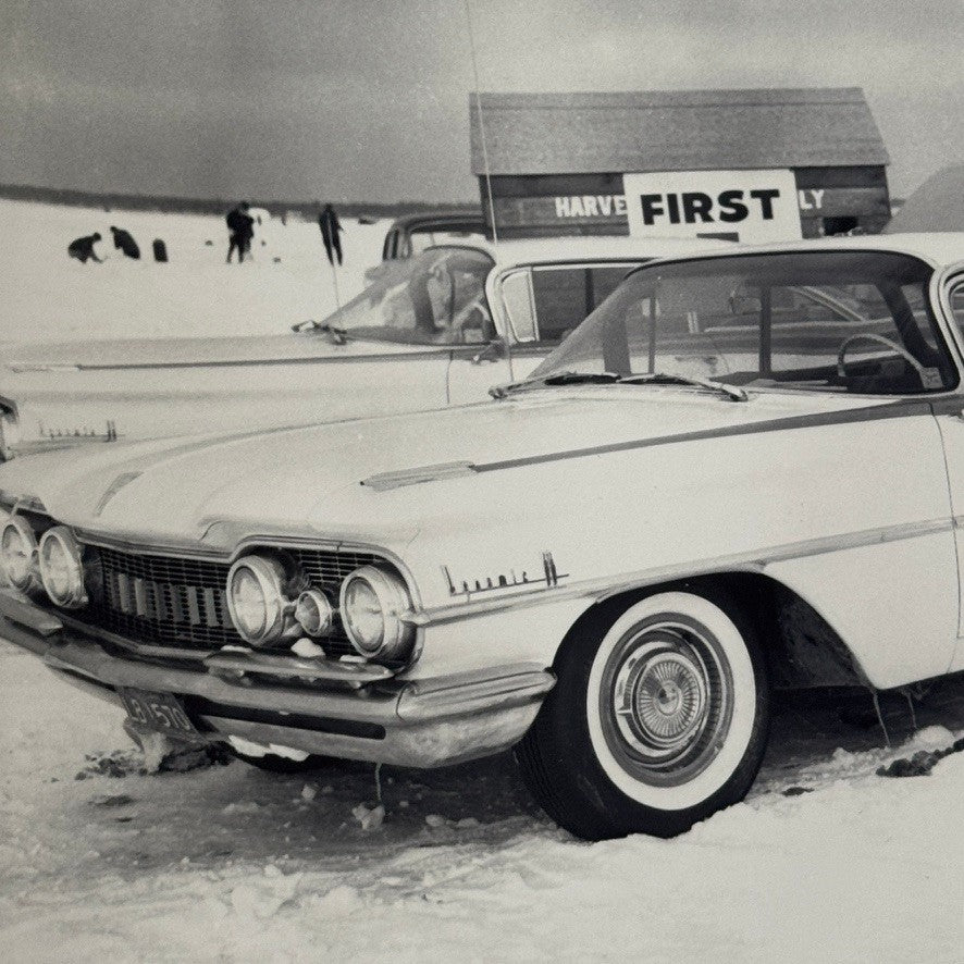 Vintage Oldsmobile Car in Snow Photo NEGATIVE with Print Automobile Photograph