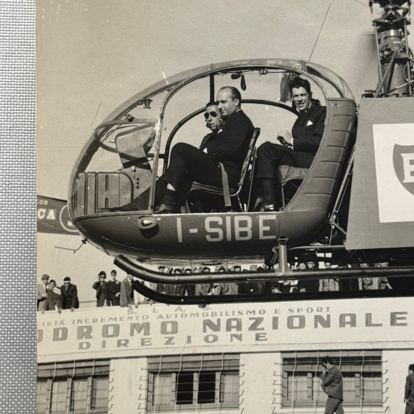 Juan Manuel Fangio in BP Helicopter At Italian Formula Junior Race Photo 1959