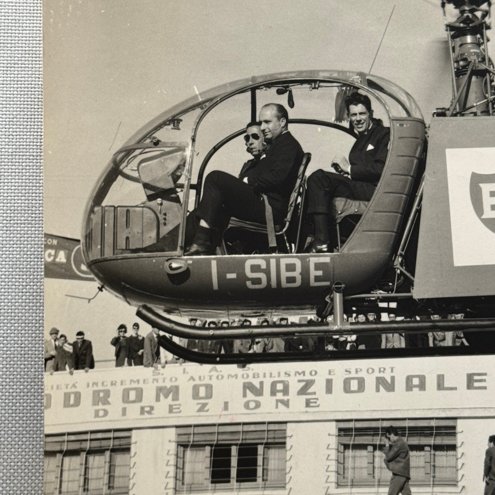 Juan Manuel Fangio in BP Helicopter At Italian Formula Junior Race Photo 1959