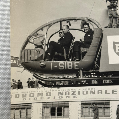 Juan Manuel Fangio in BP Helicopter At Italian Formula Junior Race Photo 1959