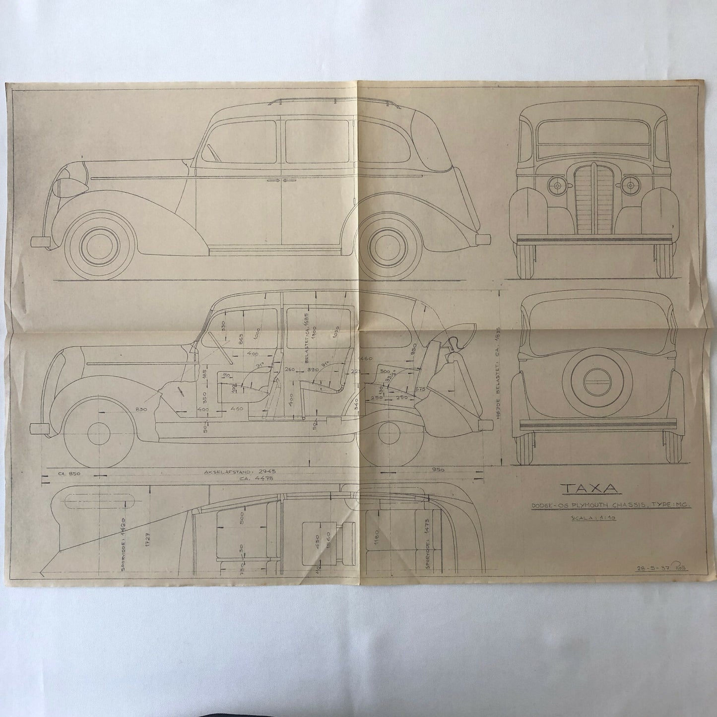 1937 Coachbuilder Car Design Blueprint Rendering Blue Print Dodge / Plymouth