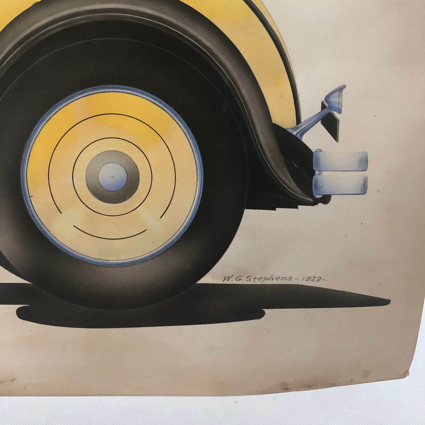 Antique Automobile Car Illustration Art Signed and Dated 1929