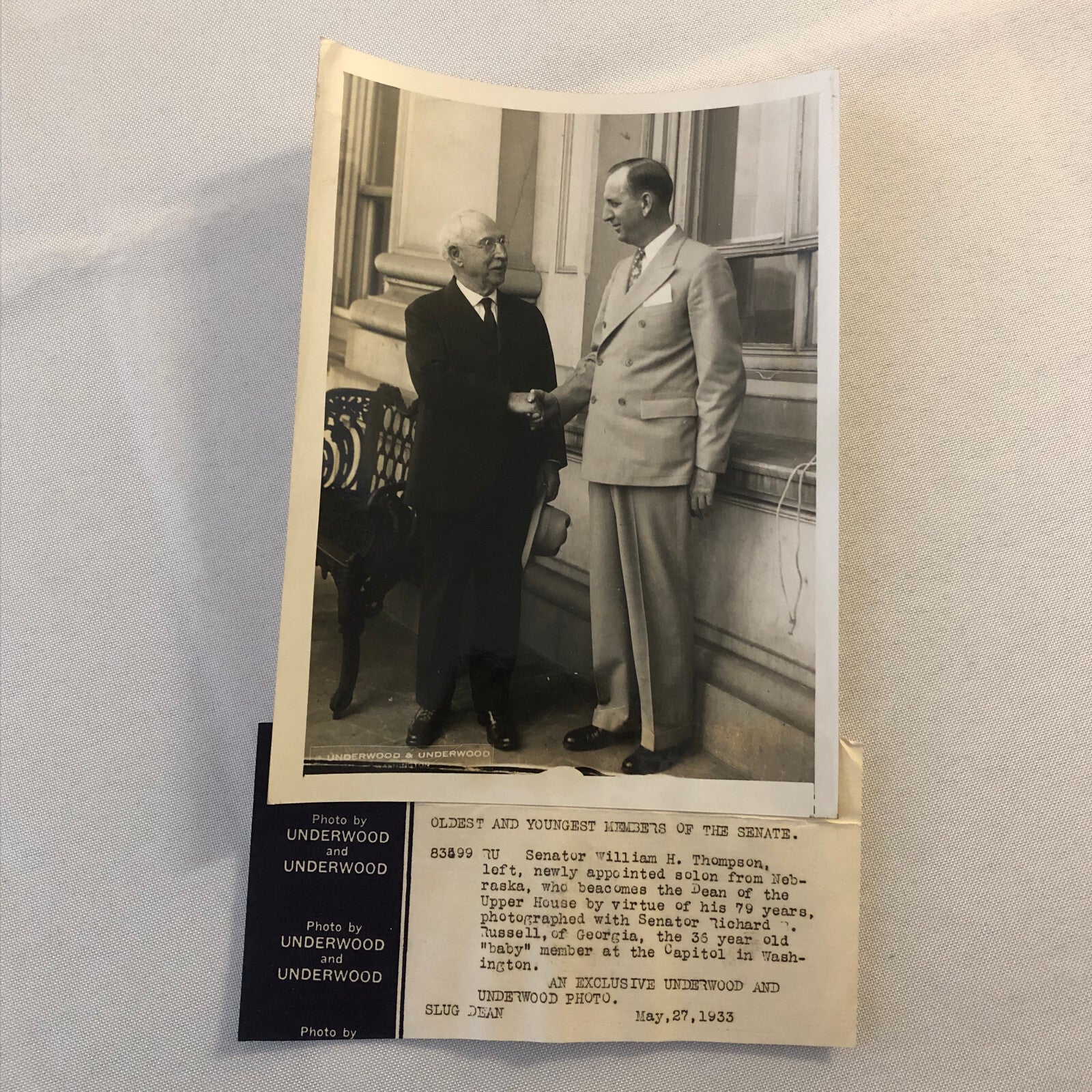 Press Photo Photograph Senator William H Thompson and Richard Russell 1933