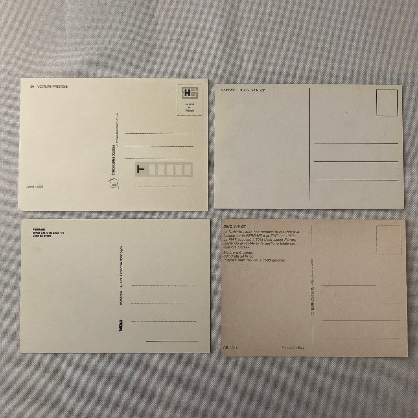 Ferrari 246 GT Dino Vintage Postcard Lot of 4 - Ferrari 246GT 246GTS 246 GTS