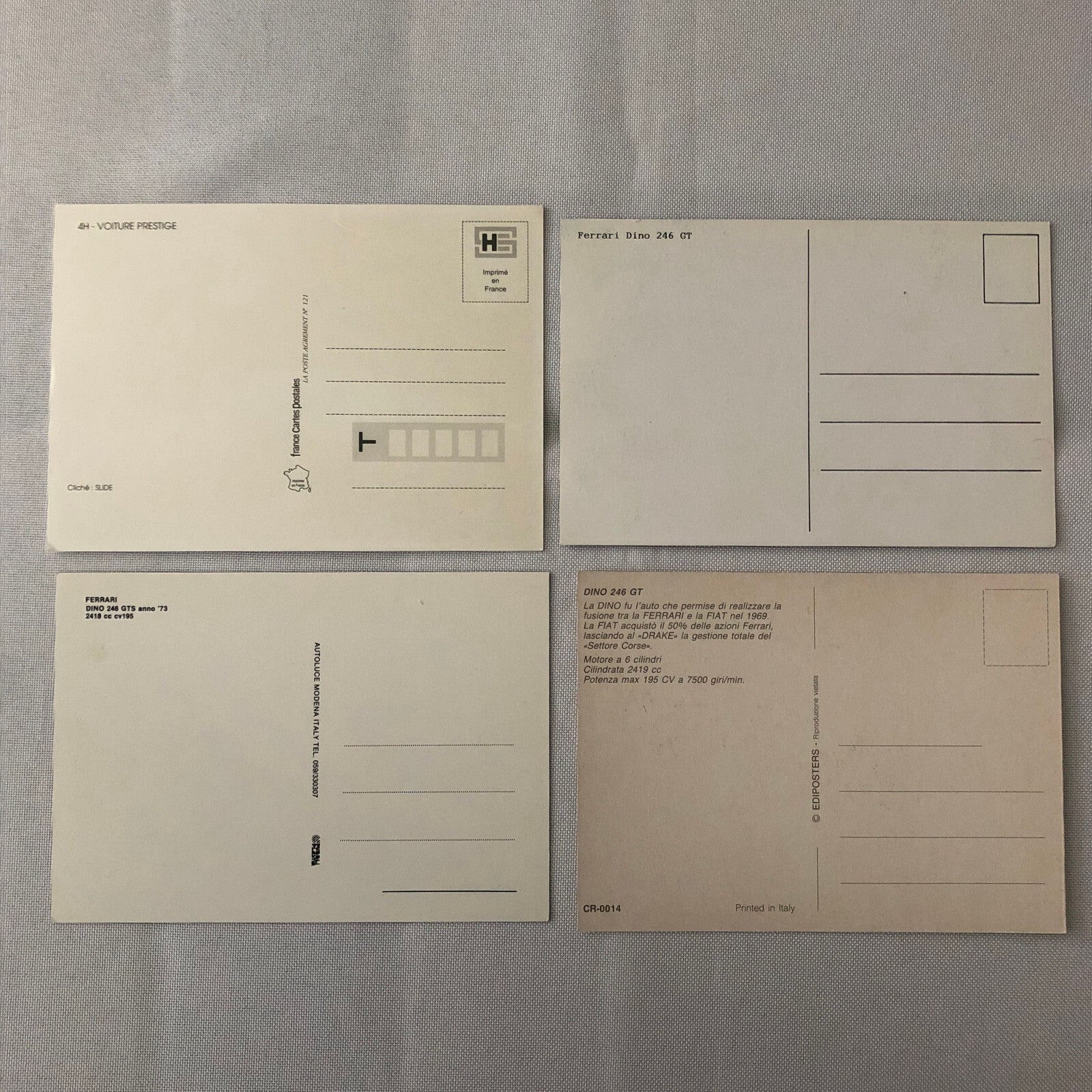 Ferrari 246 GT Dino Vintage Postcard Lot of 4 - Ferrari 246GT 246GTS 246 GTS