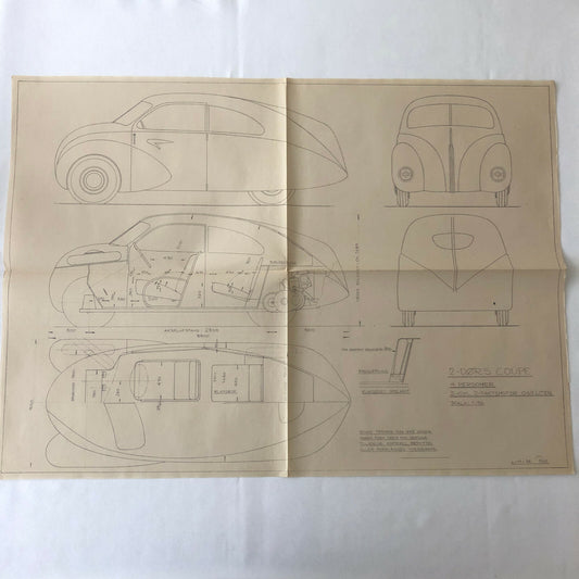 1936 Coachbuilder Car Design Blueprint Rendering Blue Print Streamline Coupe