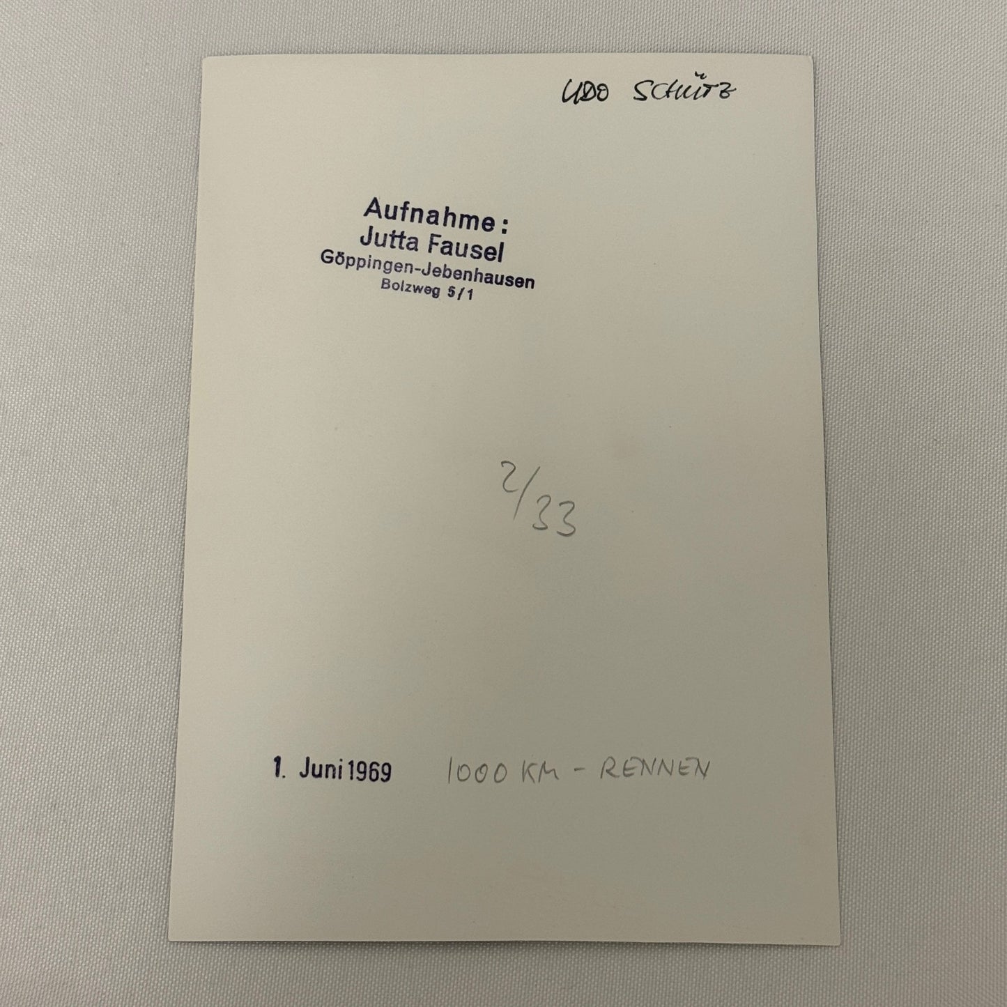 Vintage Racing Photo 1969 1000KM Race Germany Udo Schultz Motorsport Photograph