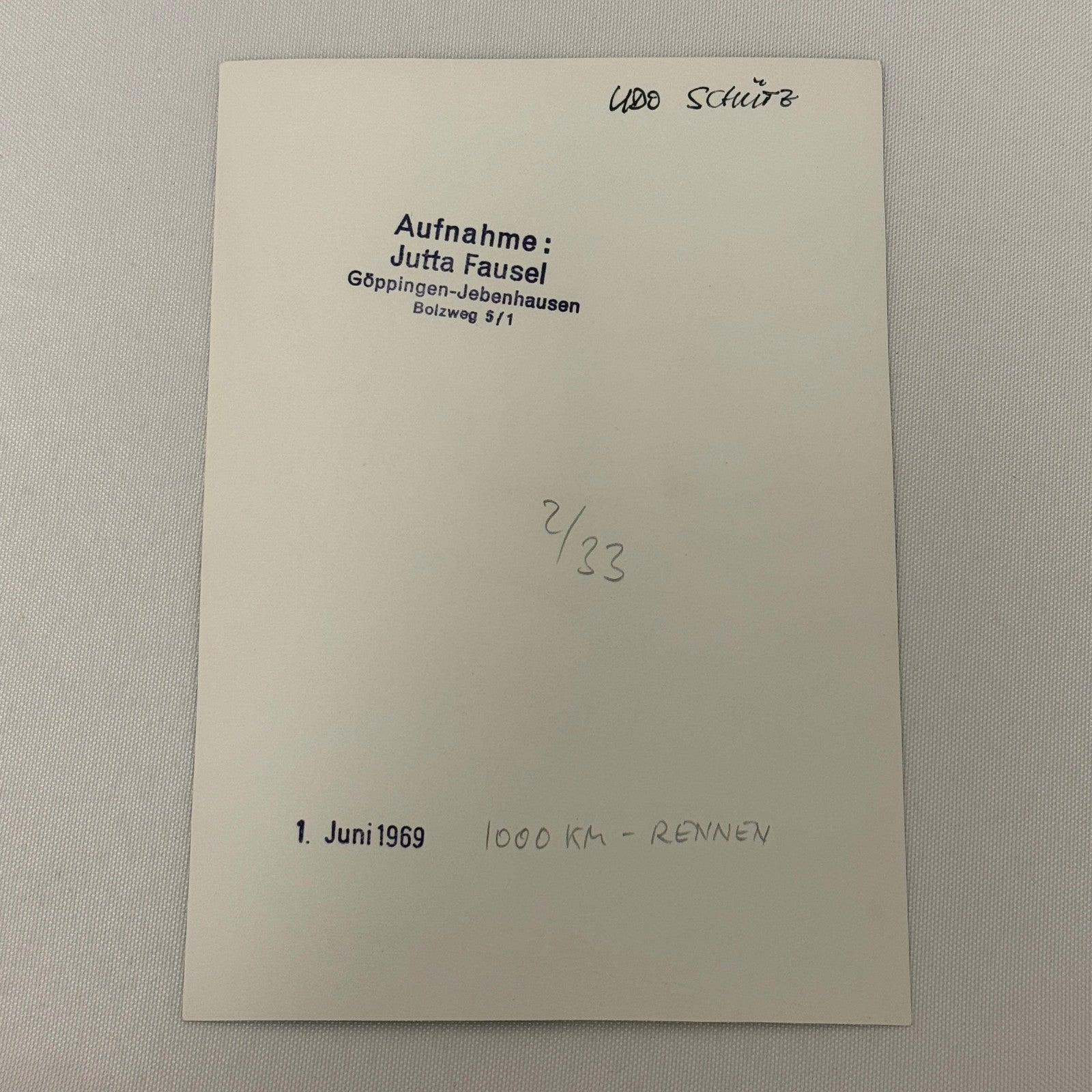 Vintage Racing Photo 1969 1000KM Race Germany Udo Schultz Motorsport Photograph