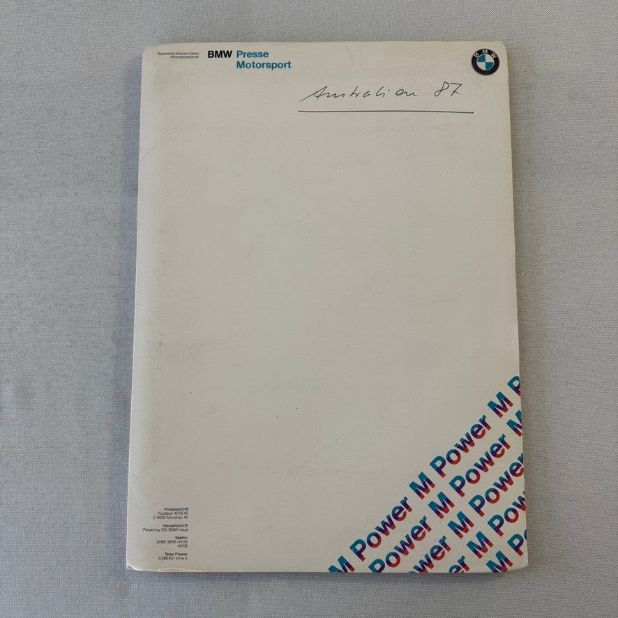 1987 BMW Motorsport John Player Special Racing Team Press Kit Brochure Photos