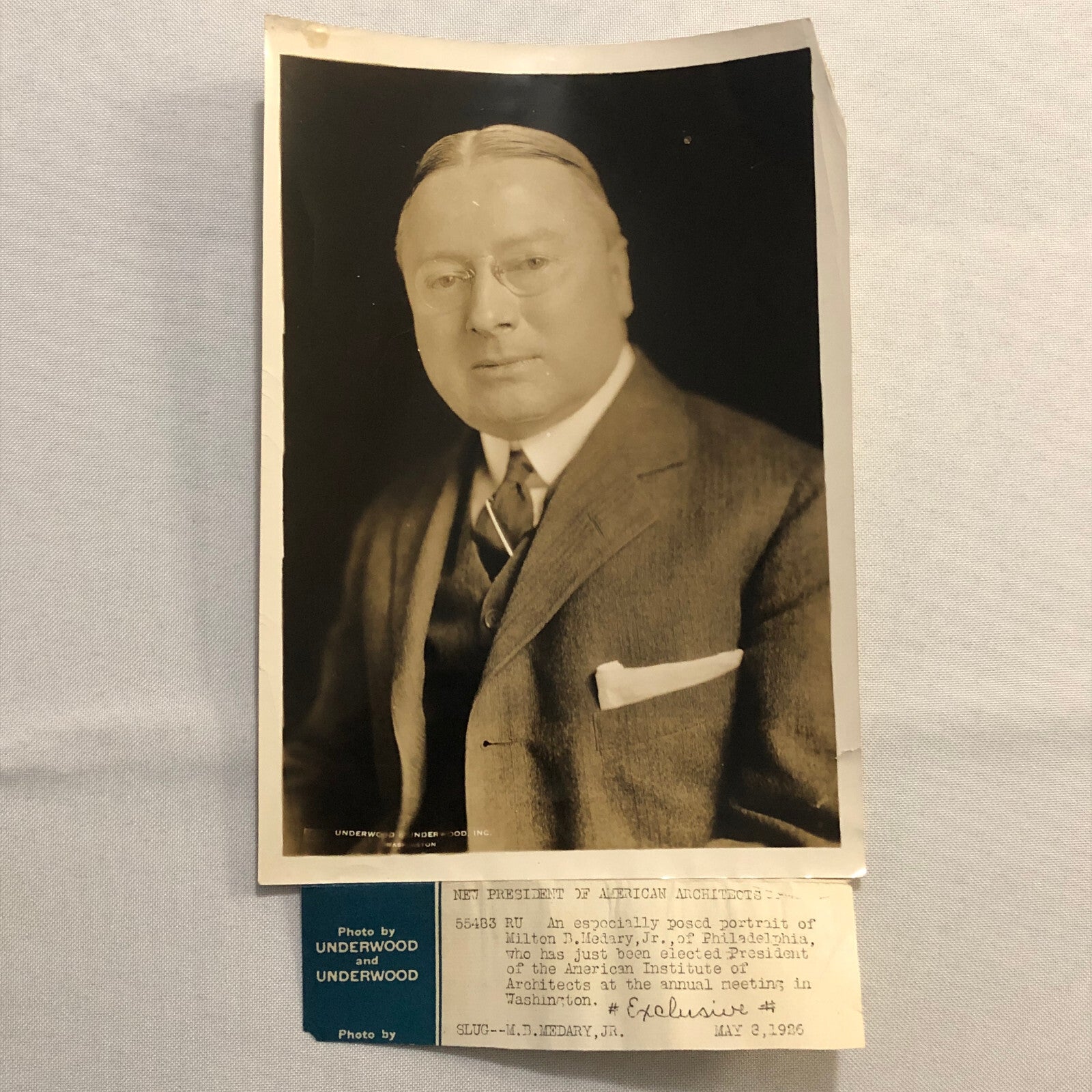 Press Photo Photograph President of American Institute of Architects 1926 News