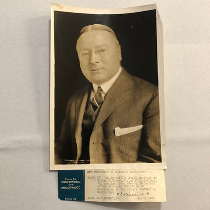 Press Photo Photograph President of American Institute of Architects 1926 News