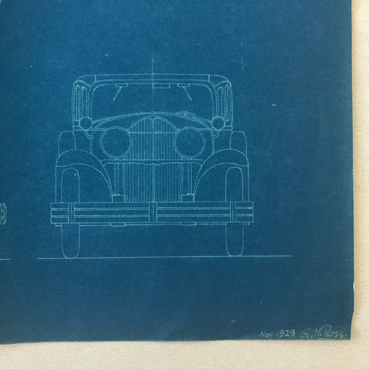 1929 Coachbuilder Car Design Blueprint Rendering Blue Print Sedan Body Style