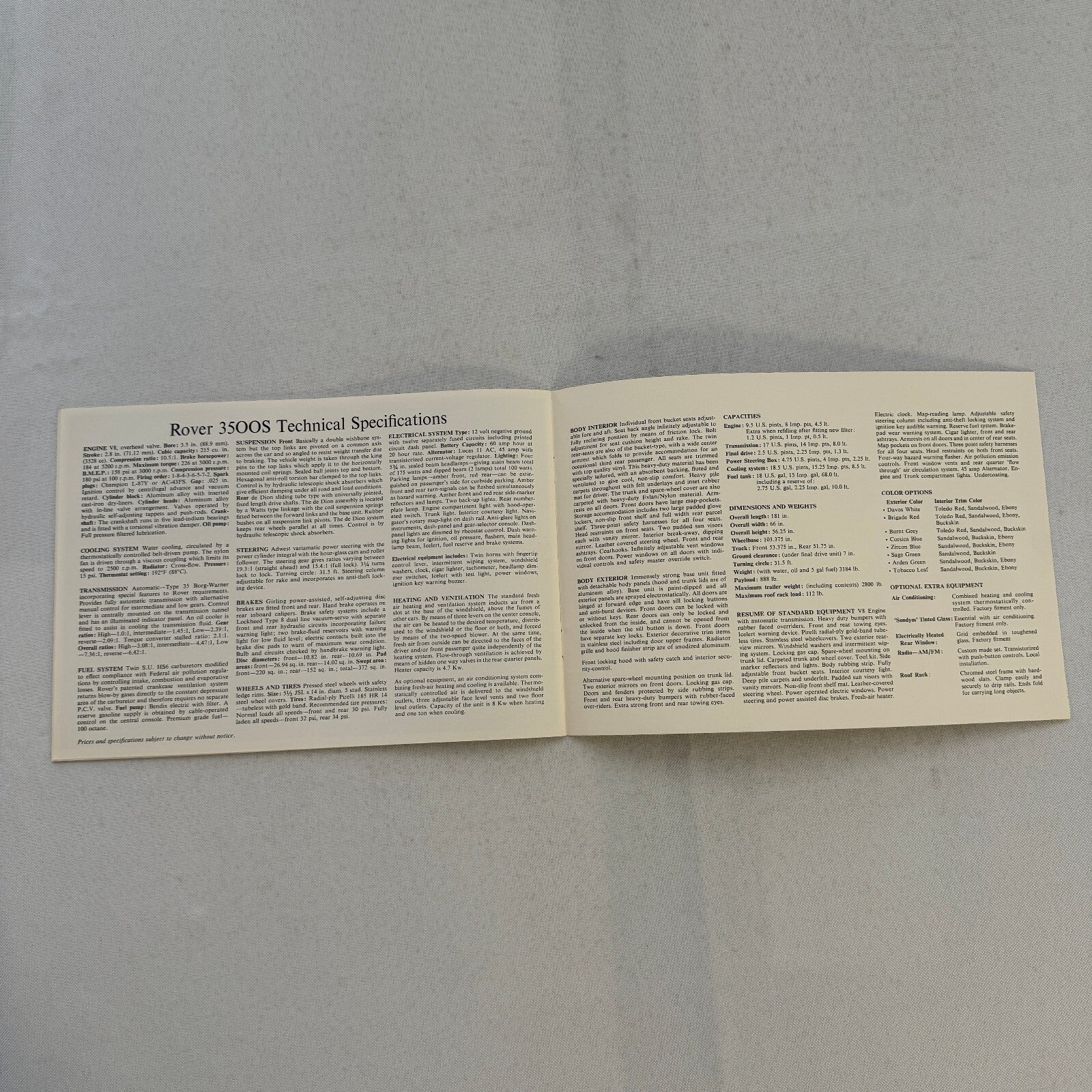 Rover 3500S Car Sales Brochure Catalog Advertising Vintage Rover 3500 S