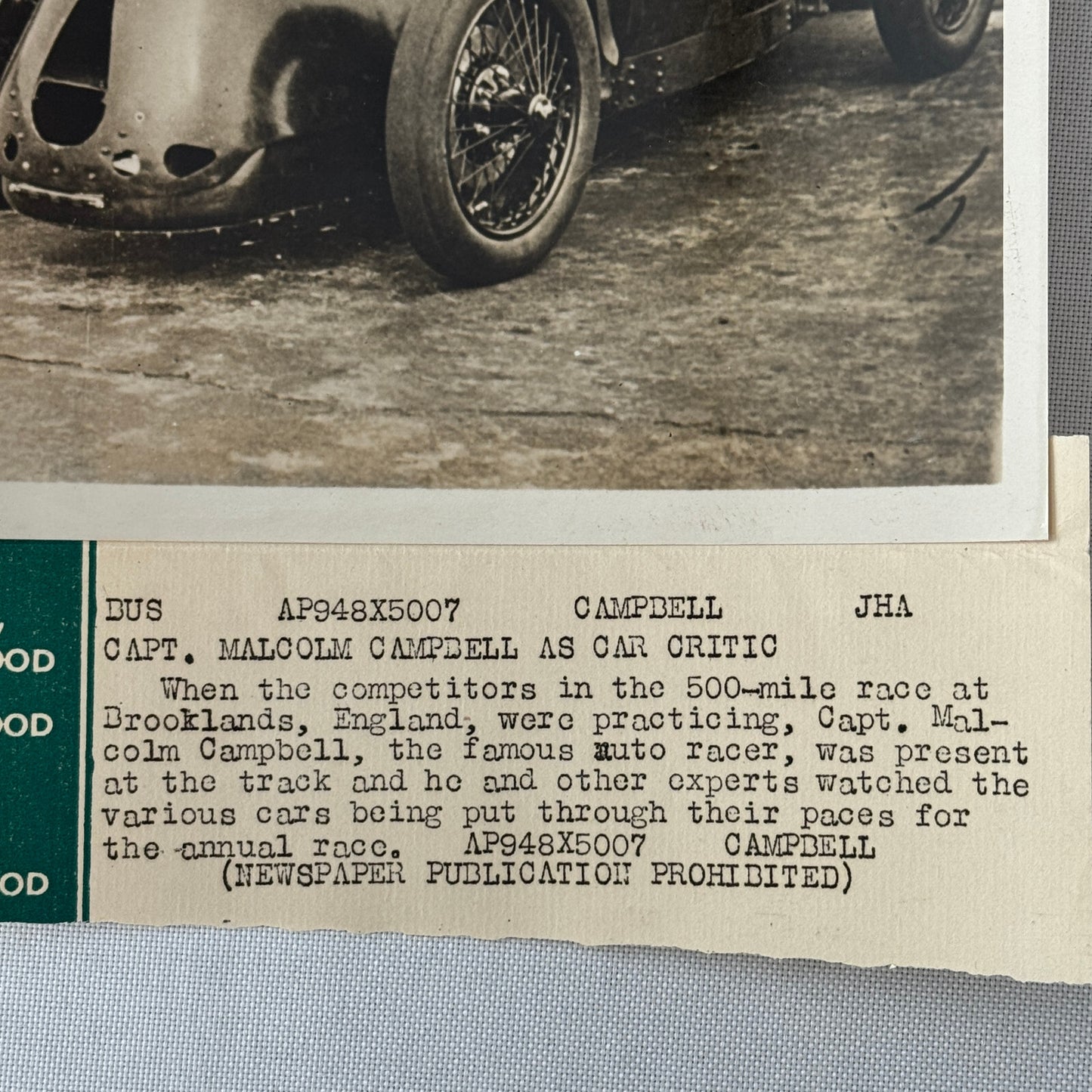 Press Photo Photograph Malcolm Campbell 500 Mile Race at Brooklands Vintage