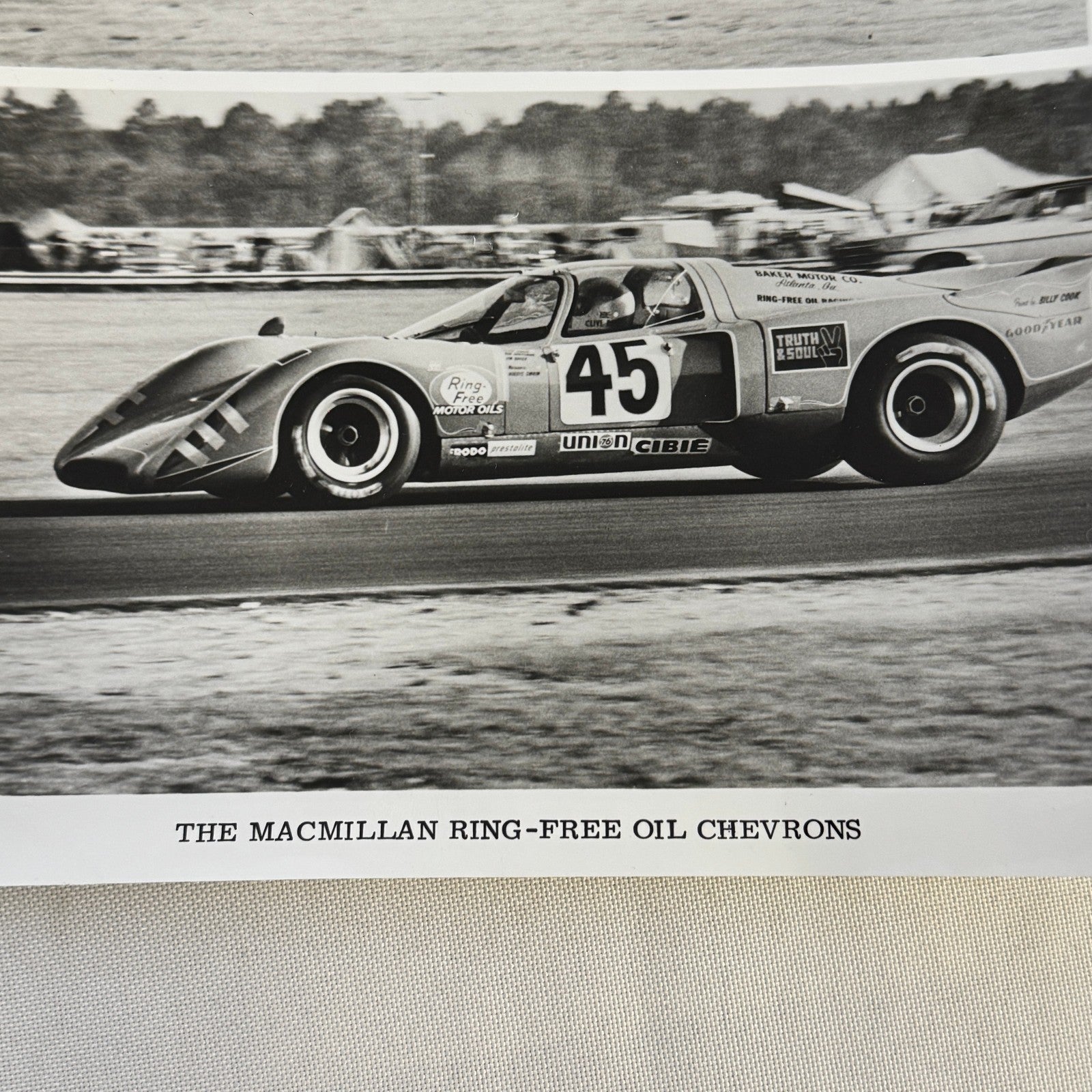 Vintage Racing Photo Photograph Chevron Cars MacMillan Motor Oil