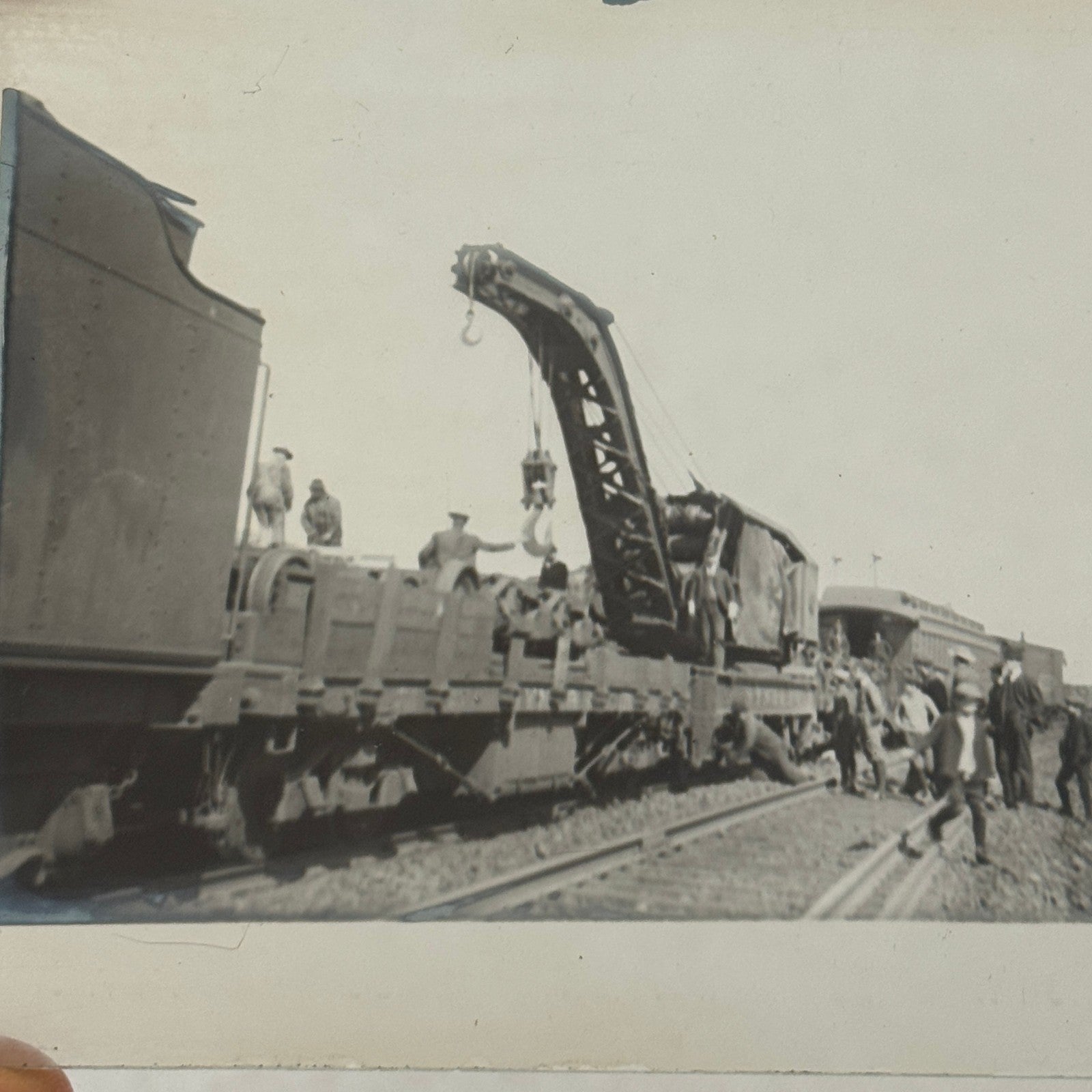 Antique Glass Plate Lantern Slide Photo Train with Crane