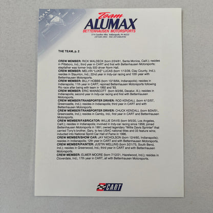 Bettenhausen Alumax Racing Press Kit Brochure 1997 CART Patrick Carpentier