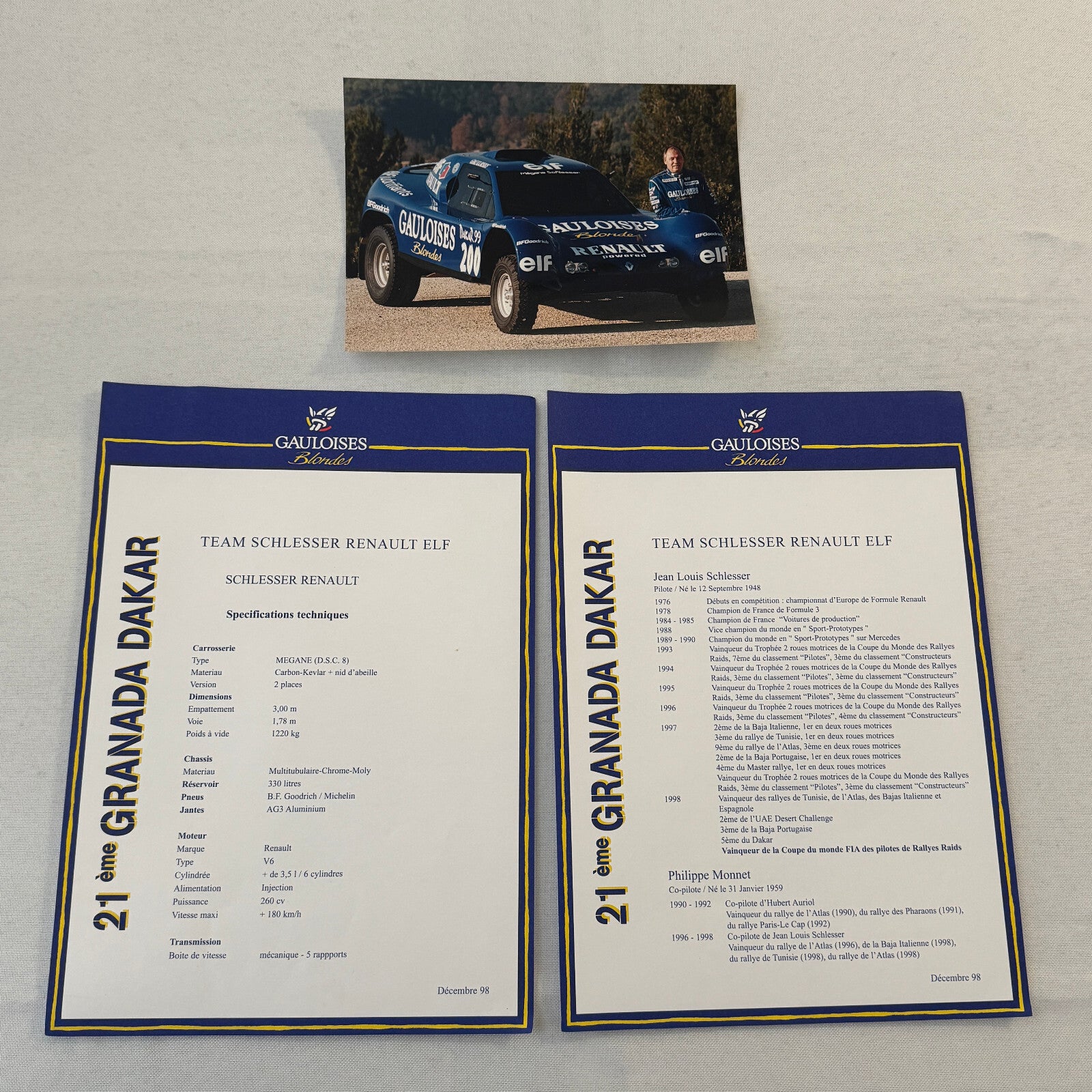 Granada Dakar Rally Renault ELF Team Jean Louis Schlesser 1999 Presss Kit
