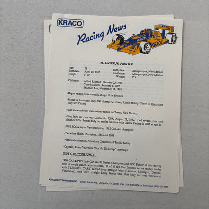 1991 Bobby Rahal Kraco Racing Press Kit Brochure Photos Lola Chevrolet Indy Car